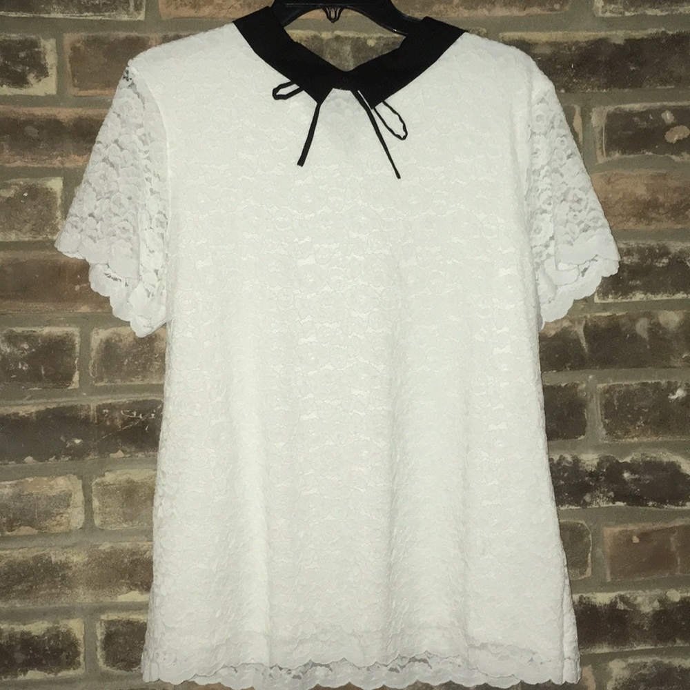 White lace top with black collar